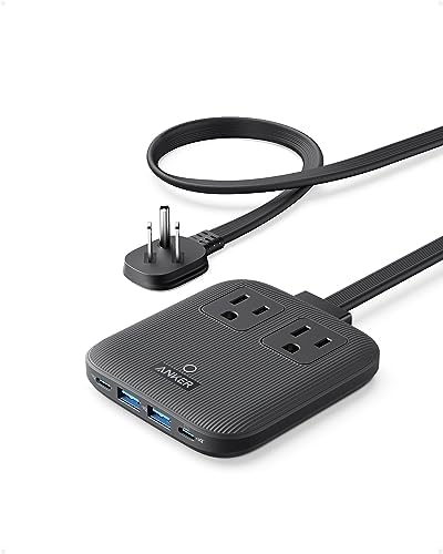 , Anker Nano Charging Station(67W Max), 6-in-1 USB C Energy Strip for iPhone 15/14 and MacBook, with Flat Plug and 5ft Skinny Undetachable Extension Wire,2 AC,2 USB A,2 USB C, for Residence&#038;Workplace(Black Stone)