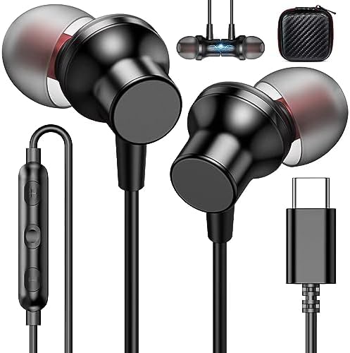 , USB C Headphones Wired Earbuds for iPhone 15 Professional Max Samsung Z Flip 5 4 Fold Galaxy Tab S9 Extremely S23 FE Magnetic in-Ear Noise Canceling Sort C Earphone Microphone Quantity Management for iPad Air Pixel 8