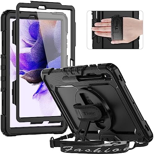 , timecity Case for Samsung Galaxy Tab S8 Plus/ S7 FE 5G Case 12.4&#8221; with Display Protector &#038; 360° Swivel Kickstand &#038; Hand Shoulder Strap Case for Galaxy Tab S7 FE/ S8 Plus/ S7 Plus 12.4 inch -Black