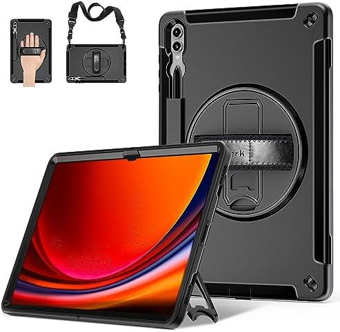 , Miesherk Case for Galaxy Tab S9 Extremely: Navy Grade Shockproof Case with Hand/Shoulder Strap-S Pen Holder-Rotating Kickstand for Samsung Galaxy S9 Extremely 14.6 Inch Black