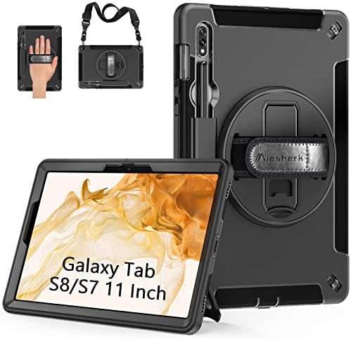 , Miesherk Case for Samsung Galaxy Tab S7/S8, Army Grade Heavy Obligation Shockproof Case for Galaxy Pill S8 11 inch with Hand/Shoulder Strap-S-Pen Holder-Tab S8 11&#8243; SM -X700/X706/T870/T875/T878, Black