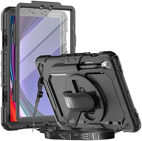 , Herize Samsung Galaxy Tab S9 11 Inch/S9 FE 10.9 Inch Case with Display Protector | SM-X710/X716B/X718U/SM-X510/ X516B Cowl with Pencil Holder | Heavy Obligation Shockproof Case W/Hand Strap Stand