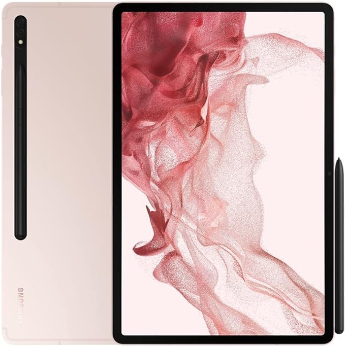 , SAMSUNG Galaxy Tab S8+ Plus w/Low Latency S-Pen 256GB 12.4’’ 120Hz AMOLED, Snapdragon 8 (4nm), Android 12 Wi-Fi Pill SM-X800 US Mannequin (w/Quick 25W Charging Dice, Pink Gold)