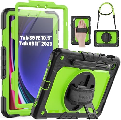 , SEYMAC Case for Samsung Galaxy Tab S9 FE/S9 5G Case 2023, Heavy Responsibility Shockproof Protecting Case with Display Protector, Stand, Hand Strap and Pen Holder for Galaxy Tab S9 FE 10.9&#8221;/S9 11&#8221;, Inexperienced