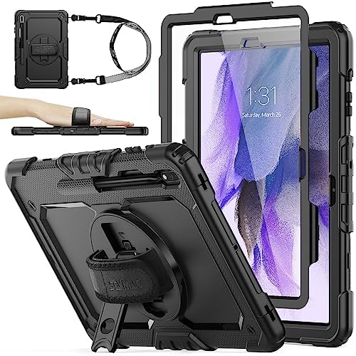 , SEYMAC inventory Case for Samsung Galaxy Tab S8 Plus/ S7 FE 5G Case 12.4&#8221; with Display screen Protector Pencil Holder [360 Rotating Hand Strap] &#038;Stand, Drop-Proof Pill Case for Galaxy Tab S8 Plus/ S7 FE, Black