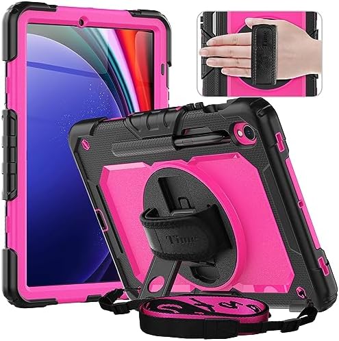 , Timecity for Samsung Galaxy Tab S9 FE 5G Case 10.9 inch/for Galaxy Tab S9 Case 11 inch 2023 (SM-X510/SM-X516/SM-X710/SM-X716B/SM-X718U Cowl): with Display Protector, Hand Strap, Strap, Stand &#8211; Rose