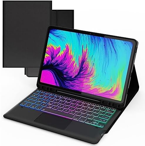 , Keyboard Case for Samsung Galaxy Tab S7 FE/S8 Plus 12.4&#8243;: 3 Zone 7 Colours Backlit Good Trackpad Keyboard for 12.4 inch Galaxy Tab S7 Plus S8+ &#8211; Removable Wi-fi Touchpad Keyboard Folio Ebook Cowl