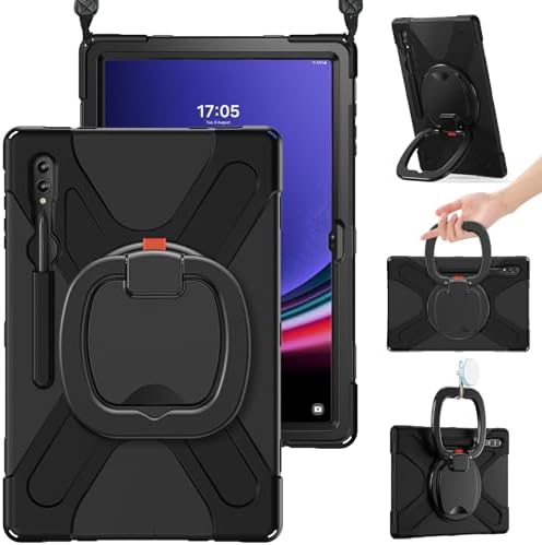 , BRAECN Samsung Galaxy Tab S9 Extremely/S8 Extremely Case 14.6 Inch 2023/2022 (SM-X910/X900), Heavy Obligation Silicone Cowl with S Pen Holder, Deal with Strip, Kickstand, Shoulder Strap for Galaxy Tab S9 Extremely, Black