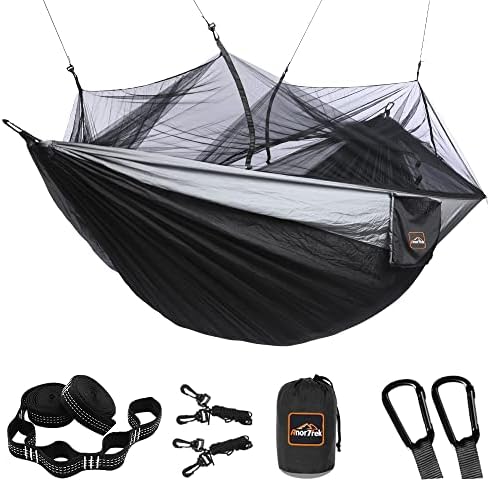 , Camping Hammock with Mosquito Net, Double &#038; Single Lightweight Portable Hammocks with Tree Straps, Parachute Hammock for Camping, Backpacking, Traveling &#038; Hiking