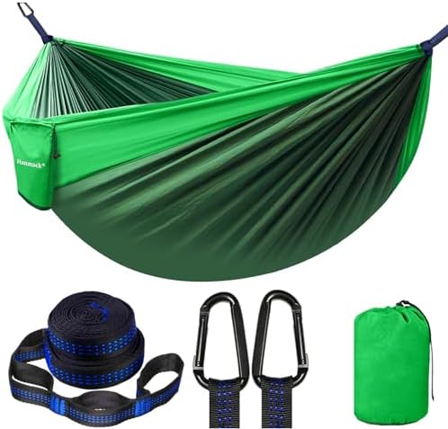 , Camping Hammock, Double Hammock with 2 Tree Straps(16+2 Loops), Two Person Hammocks with 210T Nylon Parachute Portable Lightweight Hammock for Backpacking, Outdoor, Beach, Travel, Hiking, Backyard