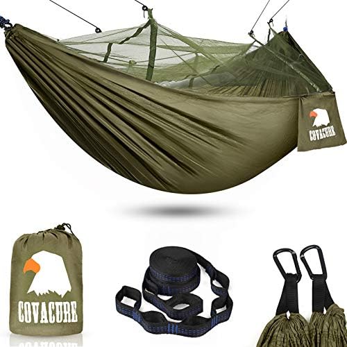 , COVACURE Camping Hammock with Net &#8211; Lightweight Double Hammock 2 * 10ft Straps, Portable Hammocks, Camping Accessories for Outdoor, Hiking, Camping, Backpacking, Travel, Beach