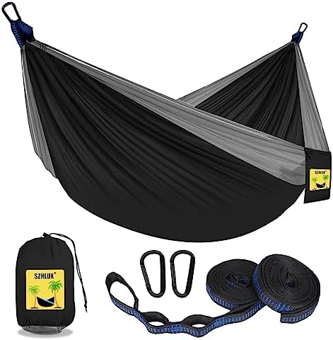 , SZHLUX Camping Hammock Double Portable Hammocks Camping Accessories and Camping Gear, Great for Hiking,Outdoor,Beach,Camping, Black &#038; Grey, Large