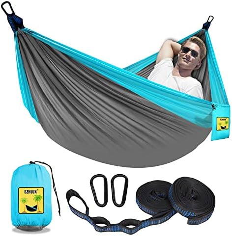 , SZHLUX Camping Hammock Single or Double Portable Hammocks with 2 Tree Straps and Attached Carry Bag