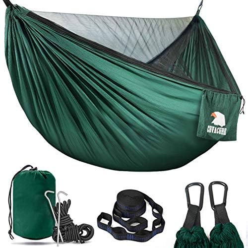 , Covacure Camping Hammock &#8211; Lightweight Double Hammock, Hold Up to 772lbs, Portable Hammocks for Indoor, Outdoor, Hiking, Camping, Backpacking, Travel, Backyard, Beach（Dark Green）