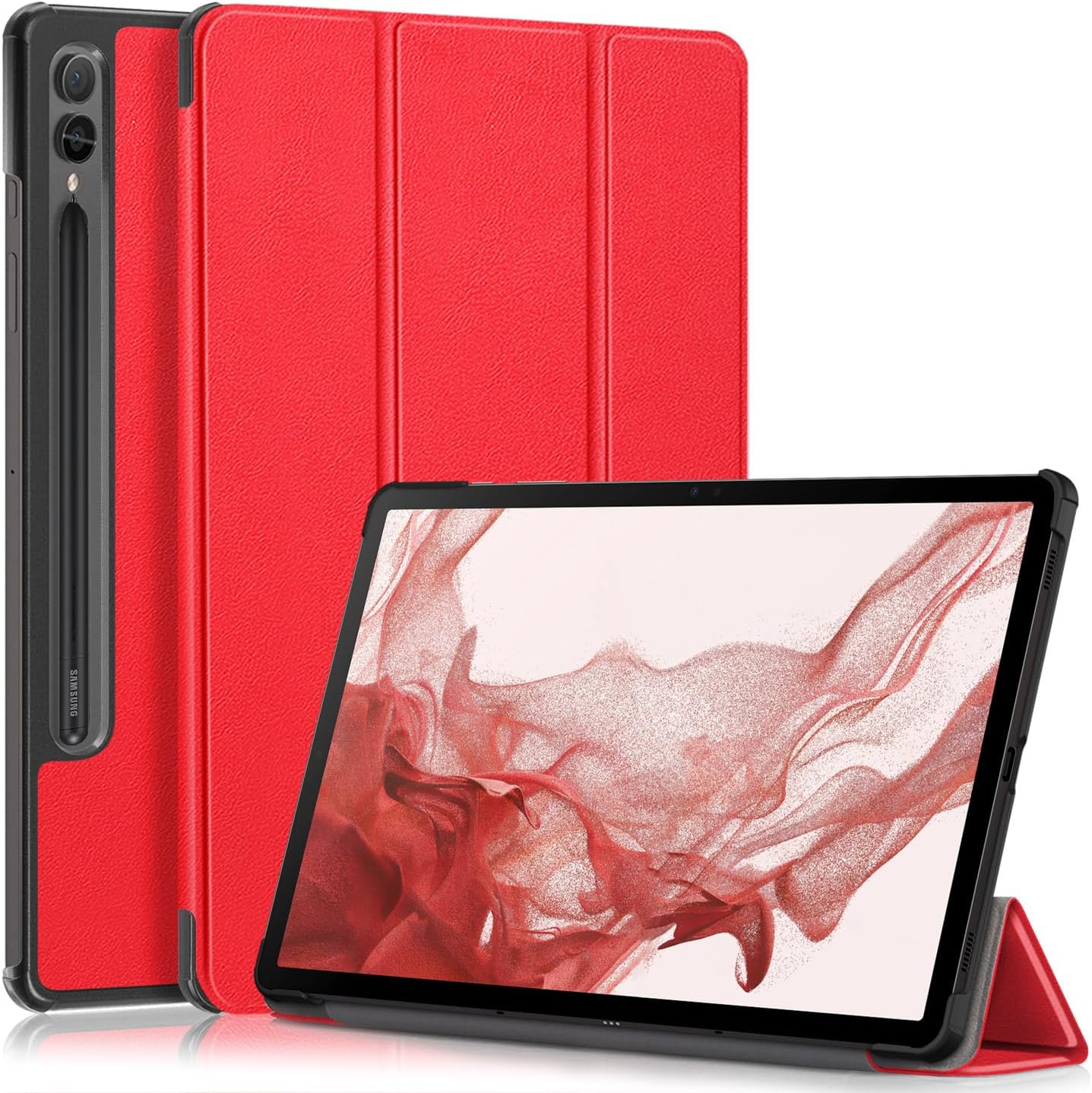 , Case for Samsung Galaxy Tab S9 FE+ Plus,Galaxy Tab S9 + Plus 12.4 2023 SM-X610/X616 X810/X816B/X818U Tablet,Slim Lightweight Trifold PC Cover with Auto Wake/Sleep Function,Red